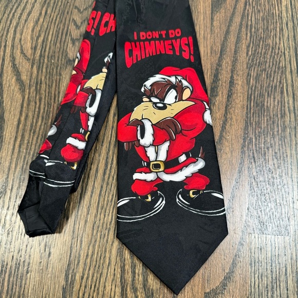 Looney Tunes 90s Tasmanian Devil I Don't Do Chimneys Christmas Silk Tie - Picture 1 of 3